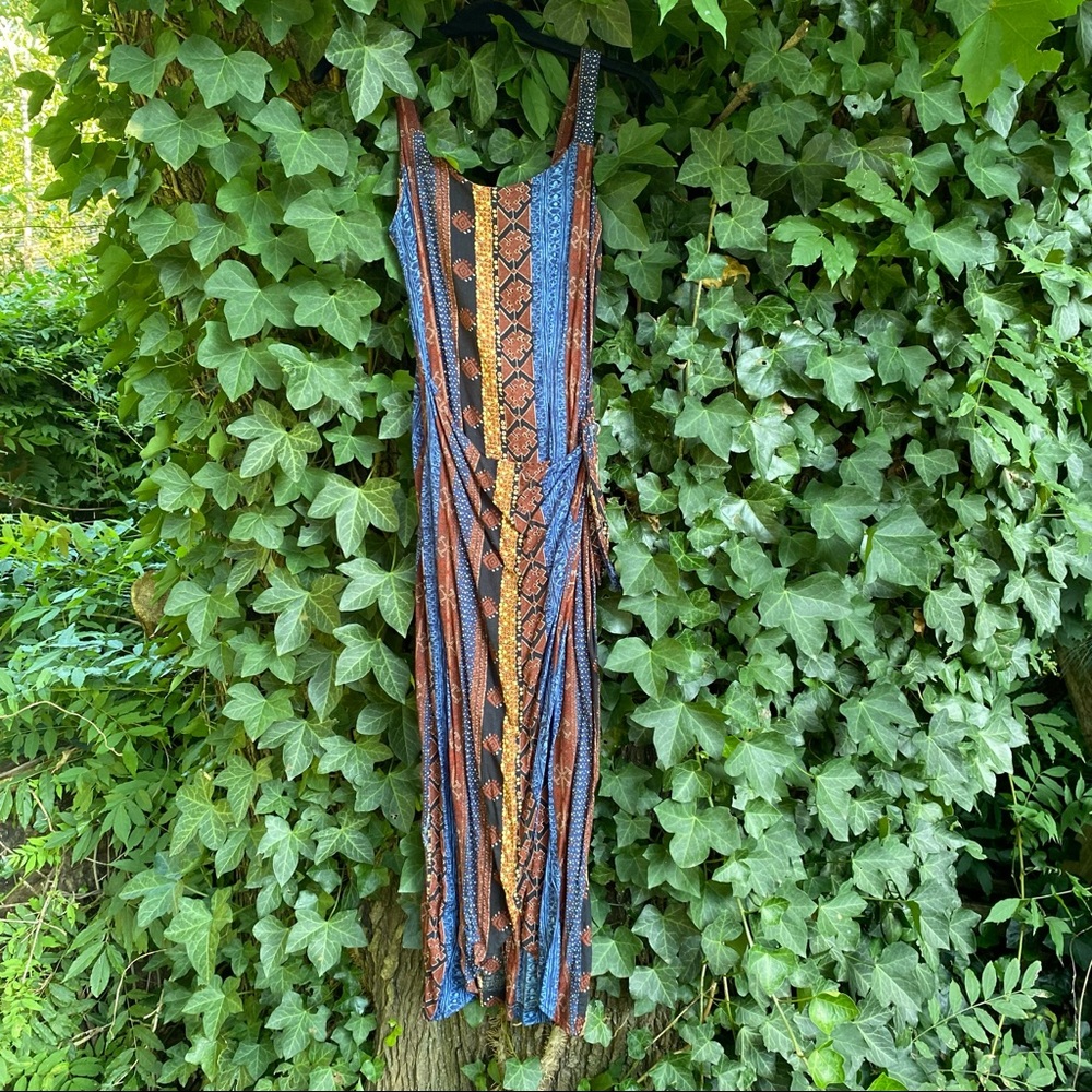 Gorgeous Printed patchwork stripe wrap dress ~ boho hippie - Picture 2 of 8